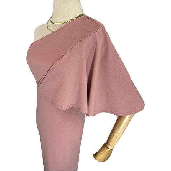 Club L London Size 6 US Pink One Shoulder Drape Sleeve Midi Dress Party - Picture 12 of 14